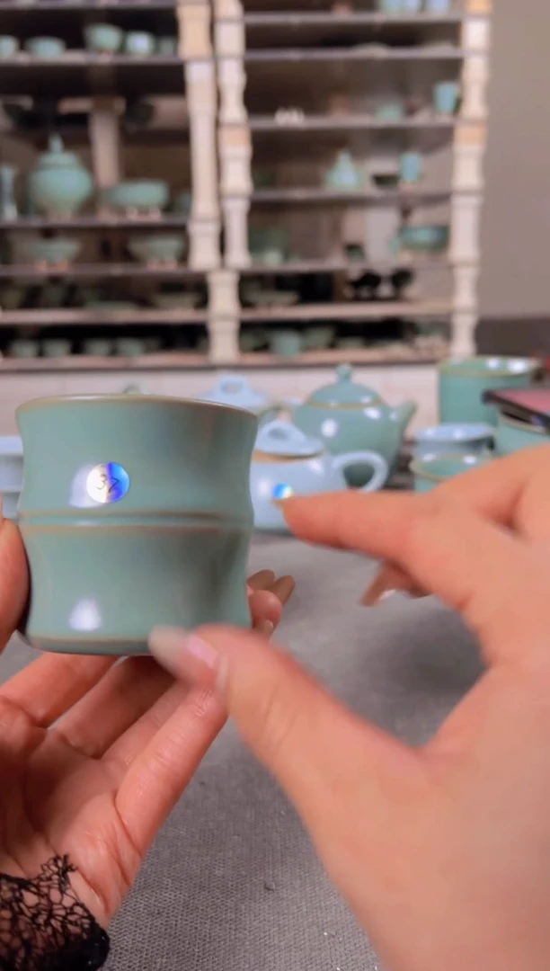 【闪购商品】瓷杯仿古半手竹节杯大瑕37