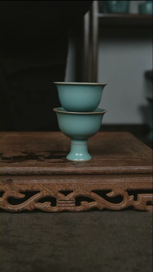 【闪购商品】瓷杯仿古竹节高足杯瑕41