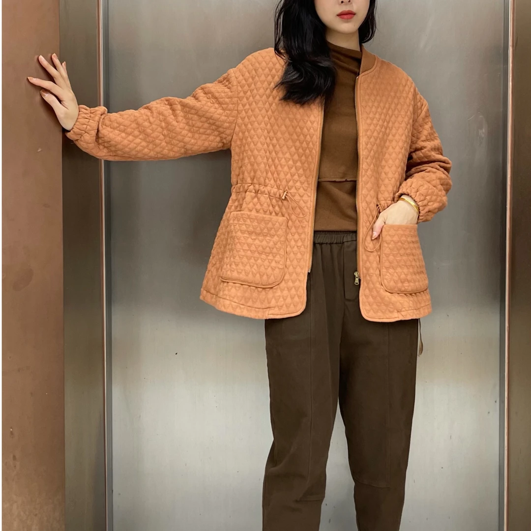 艾美2023女士棒球领抽腰外套——百搭气质秋冬休闲时尚加厚韩版短款