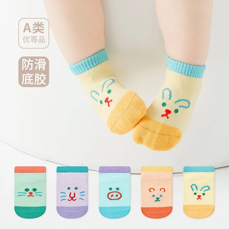 婴儿袜子A类批发春夏新款可爱拼色宝宝船袜棉无骨防滑新生儿袜子