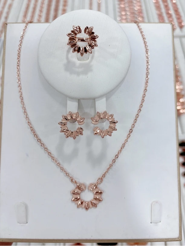 铜合金耳饰 新疆包邮 太阳花半圆耳环戒指吊坠首饰盒三件套气质