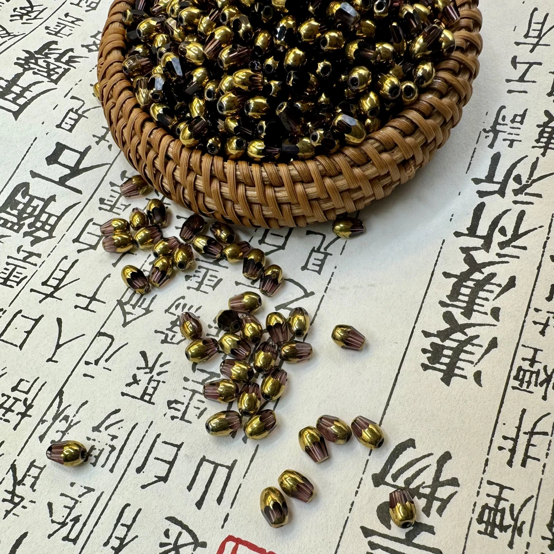 快乐加油站！复古金边椭圆切面琉璃晶晶【4*6mm】