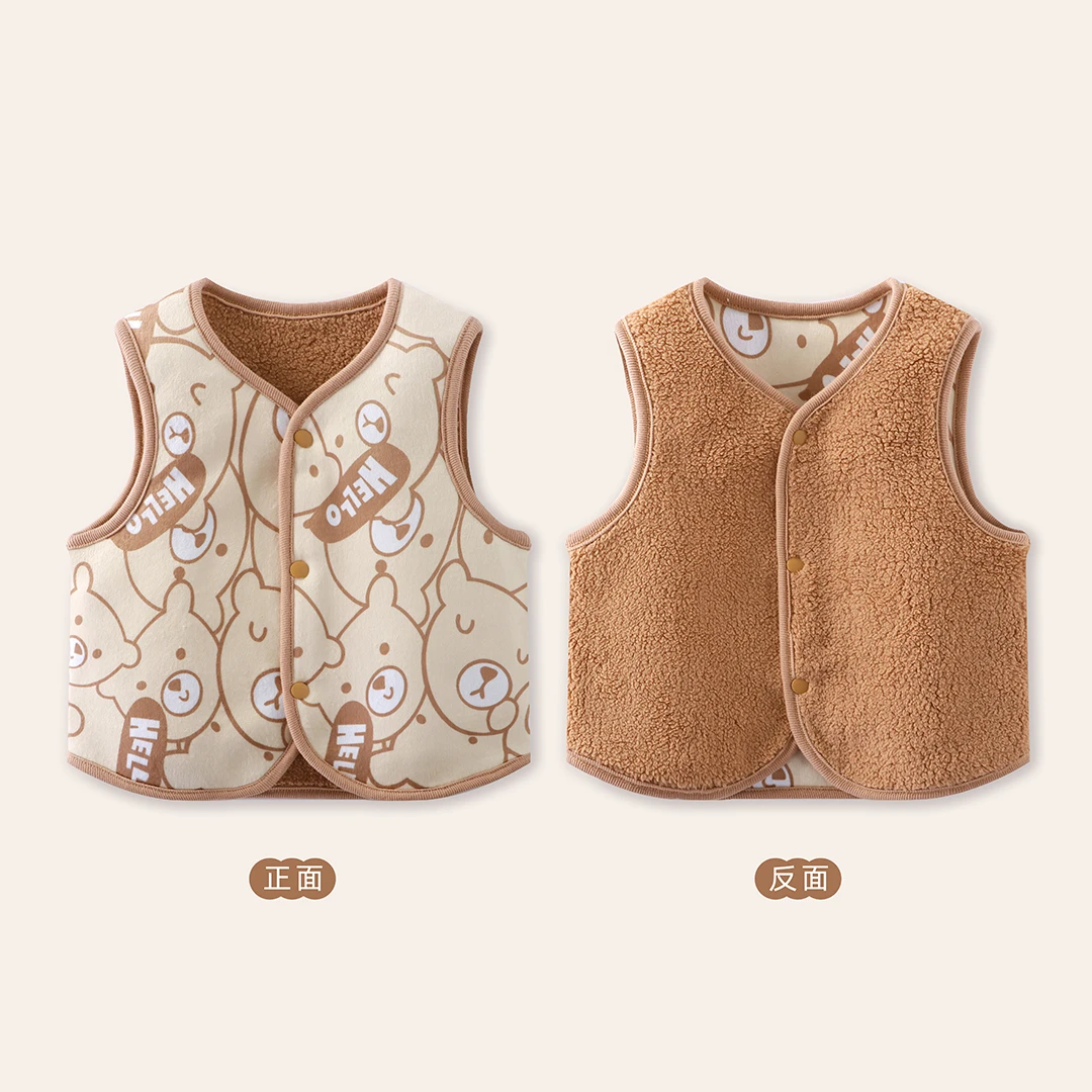 儿童双面加绒马甲中小童秋冬外穿坎肩婴幼儿保暖加厚无袖上衣洋气