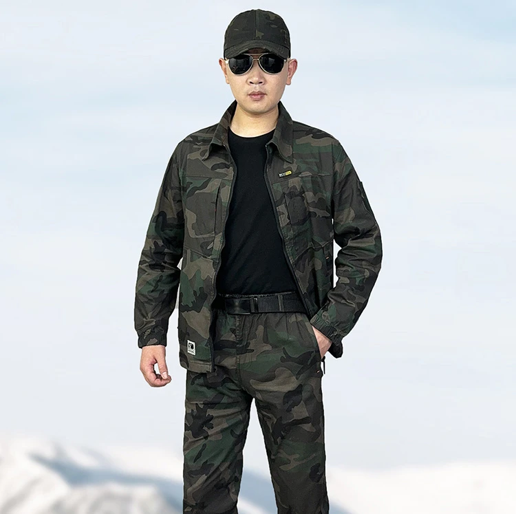 夏季薄款棉料迷彩服套装男士透气耐磨弹力工作服电焊工地汽修服饰