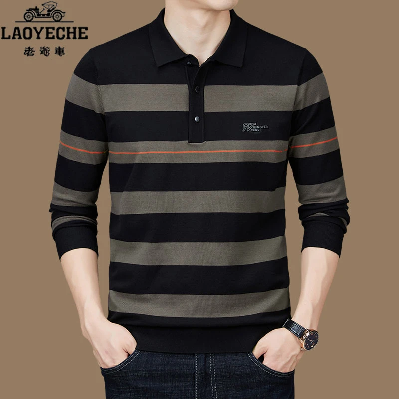 【正品老爷车】高端男士polo衫春秋季条纹长袖翻领上衣商务休闲t恤