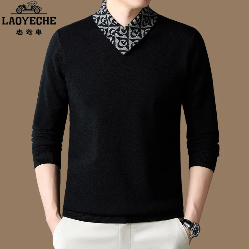 【高端品牌 老爷车】男士v领高档针织衫男款秋冬季毛衣保暖打底上衣