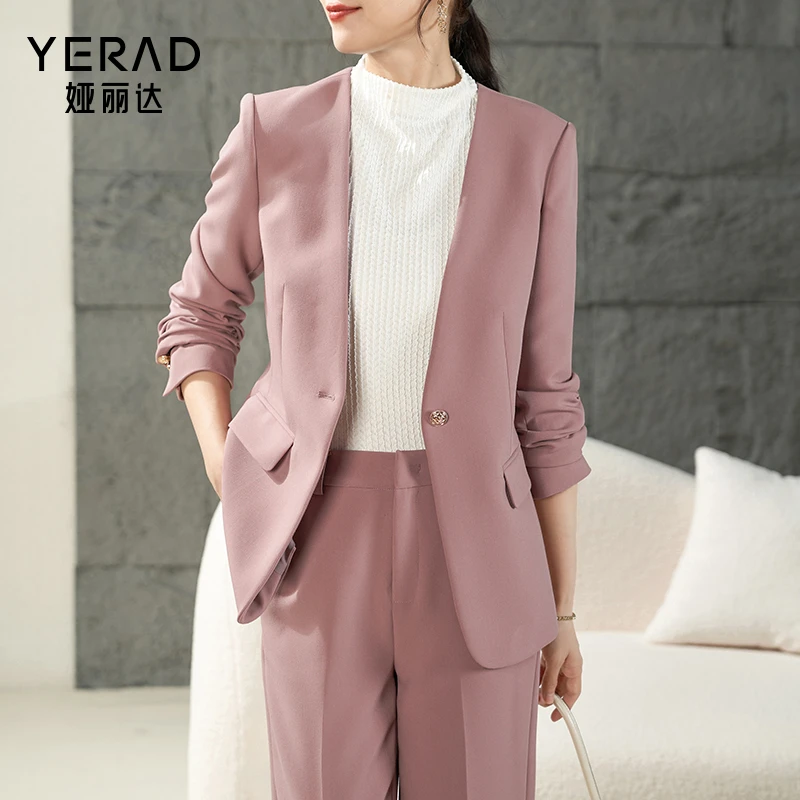 娅丽达通勤无领韩版小西装女2025春季小众设计感时尚气质西服外套