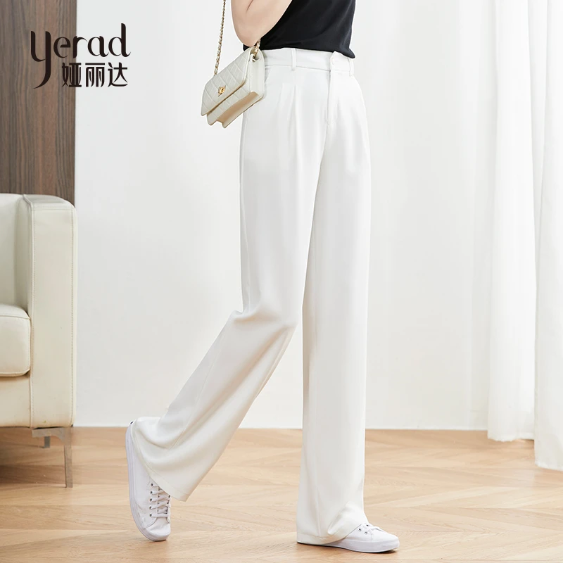 Yerad/娅丽达窄版阔腿裤女裤2025年夏季薄款高腰宽松垂感直筒裤