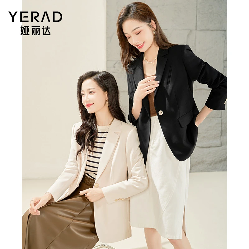 娅丽达通勤职业西装外套女2025春季设计感气质长袖纯色休闲小西服