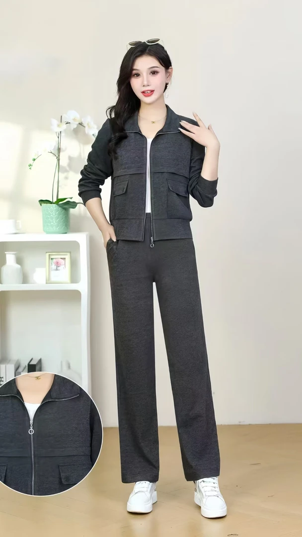 【F1288】休闲运动短外套套装女秋季2024新款卫裤两件套搭配一整套