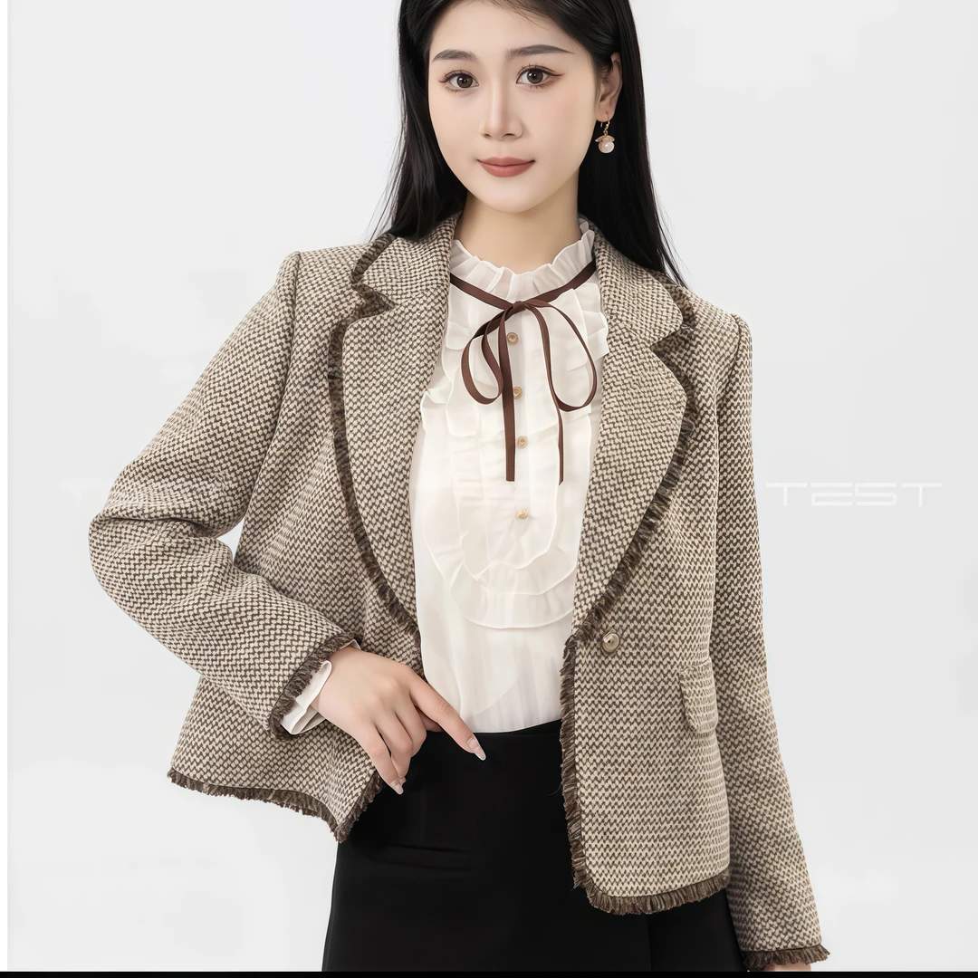 【F1626】新款气质设计师款小香风厚款粗花呢编织外套