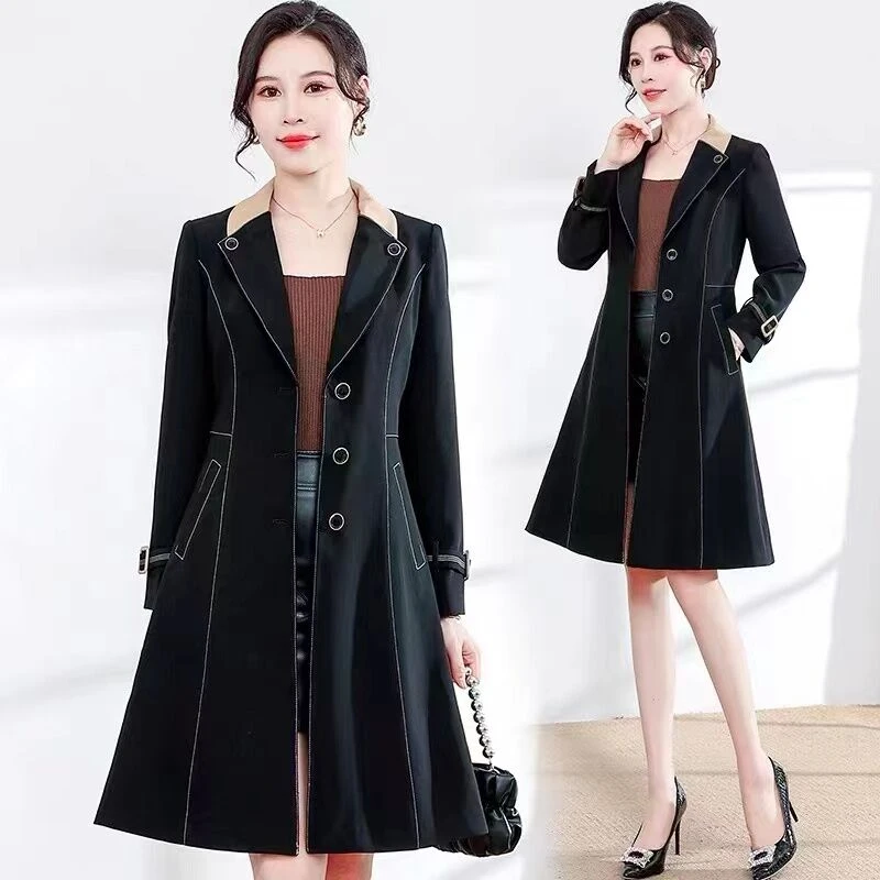 F1339  高级感品牌奢华修身显瘦风衣女装外套高级垂感大衣