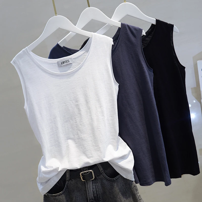 夏季竹节棉清爽凉感短袖女爆款2025新款背心打底宽松外穿时尚T恤