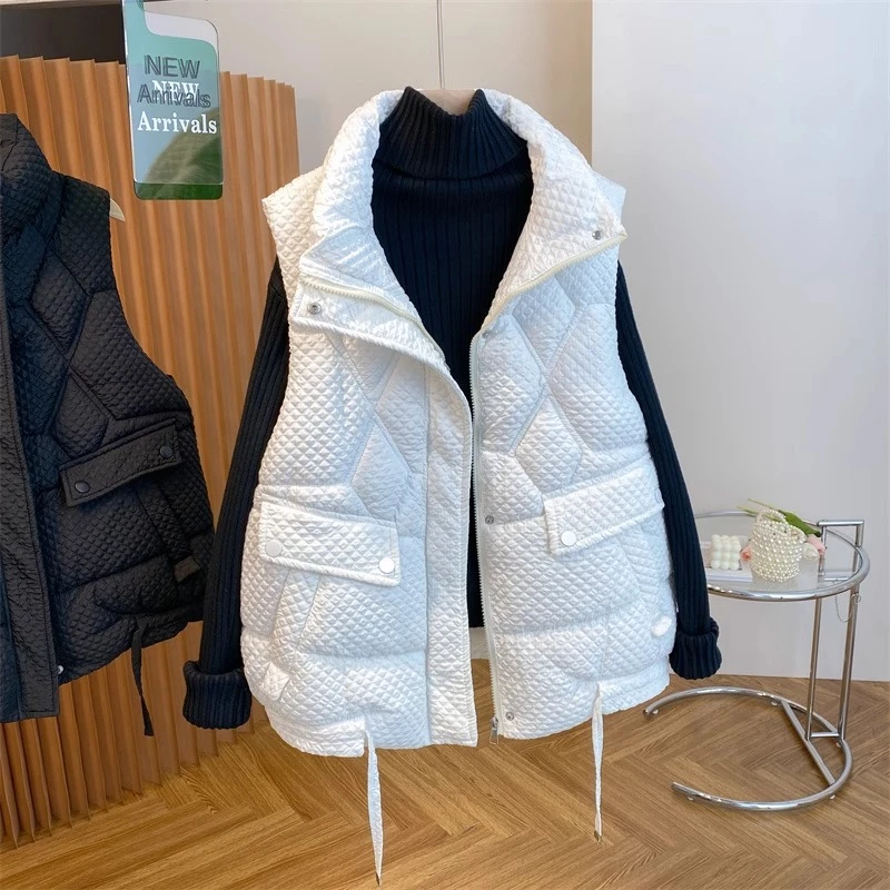 欧版菱格棉马甲女冬季保暖新款网红爆款连帽外穿马夹短款坎肩背心