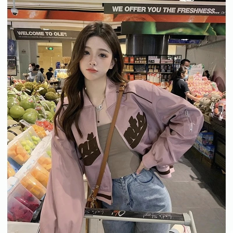 美式百搭胖mm女装外套春秋款爆款洋气宽松学生防风时尚棒球服外套