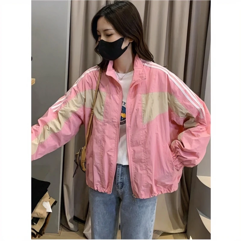 撞色防晒衣时尚轻薄外套女夏季新款宽松户外时尚宽松透气防晒服潮