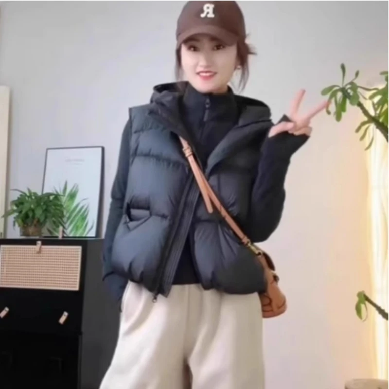 时尚秋冬新款胖mm显瘦棉服马甲女小个子连帽宽松短款百搭泡芙背心