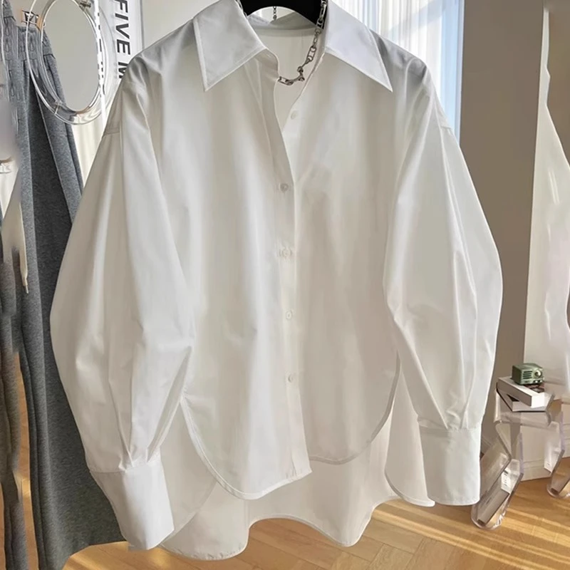 欧洲站秋季新款长袖小个子宽松白衬衫女设计感小众百搭时尚上衣潮