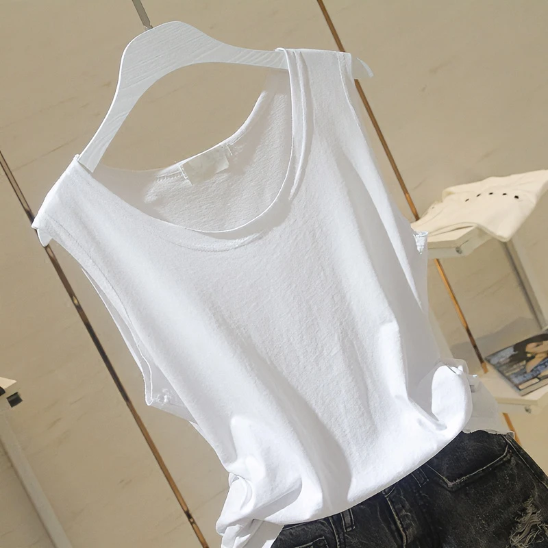 韩版白色纯棉背心女宽松夏季新款时髦洋气显瘦内搭打底衫无袖T恤