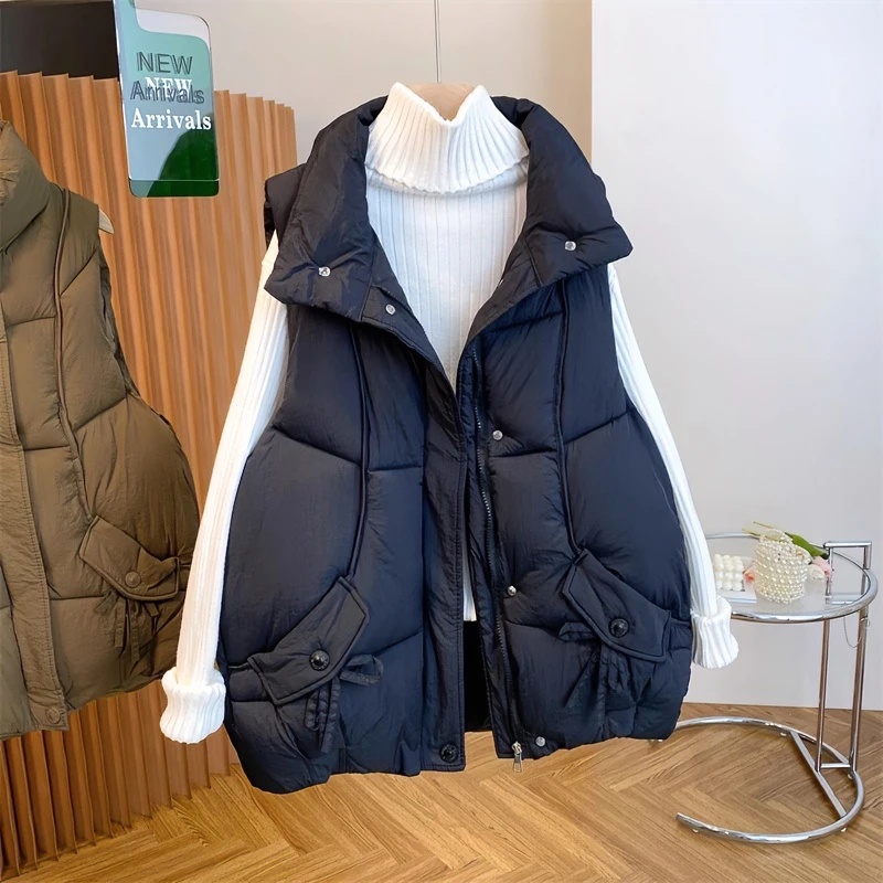 200-300斤棉服马甲女秋冬新款设计感时尚立领背心小个子坎肩外套
