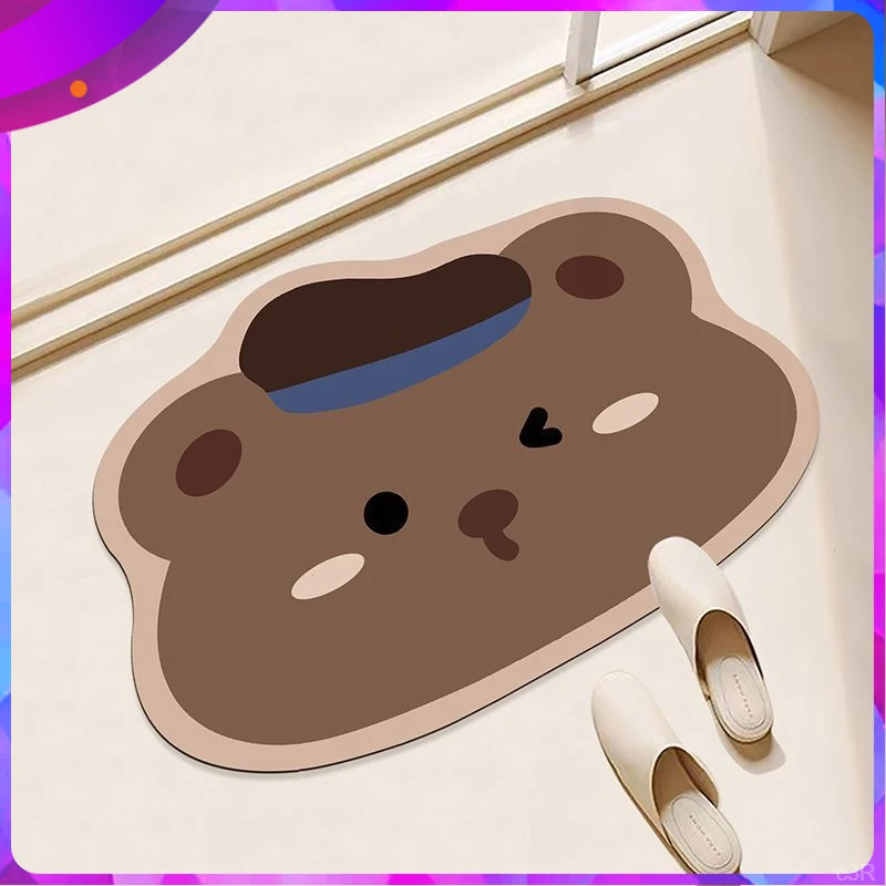 硅藻泥耐脏吸水垫地毯卡通门口脚垫家用浴室吸水地垫小熊卫生间