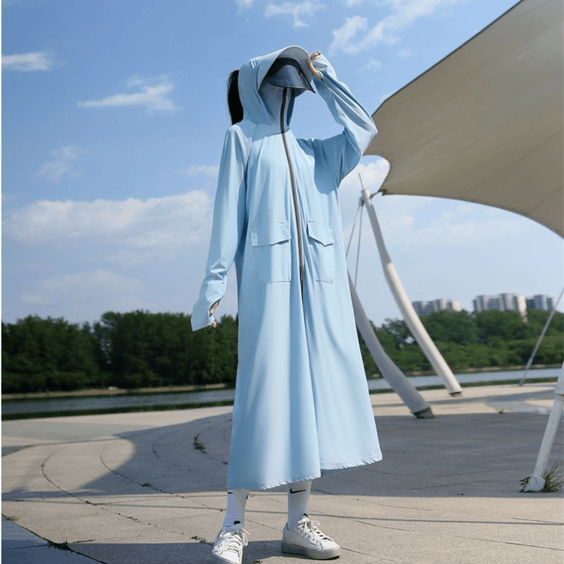2023夏季新款户外出行长款防晒衣女长款轻薄透气冰丝防晒衣