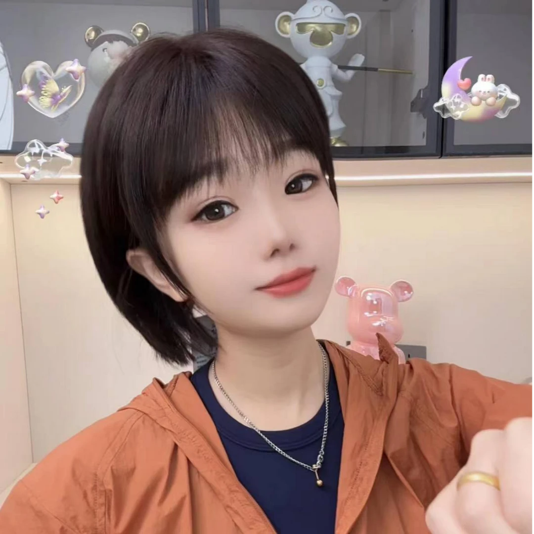 高颅顶蓬松氛围感真发假发女短发随意分