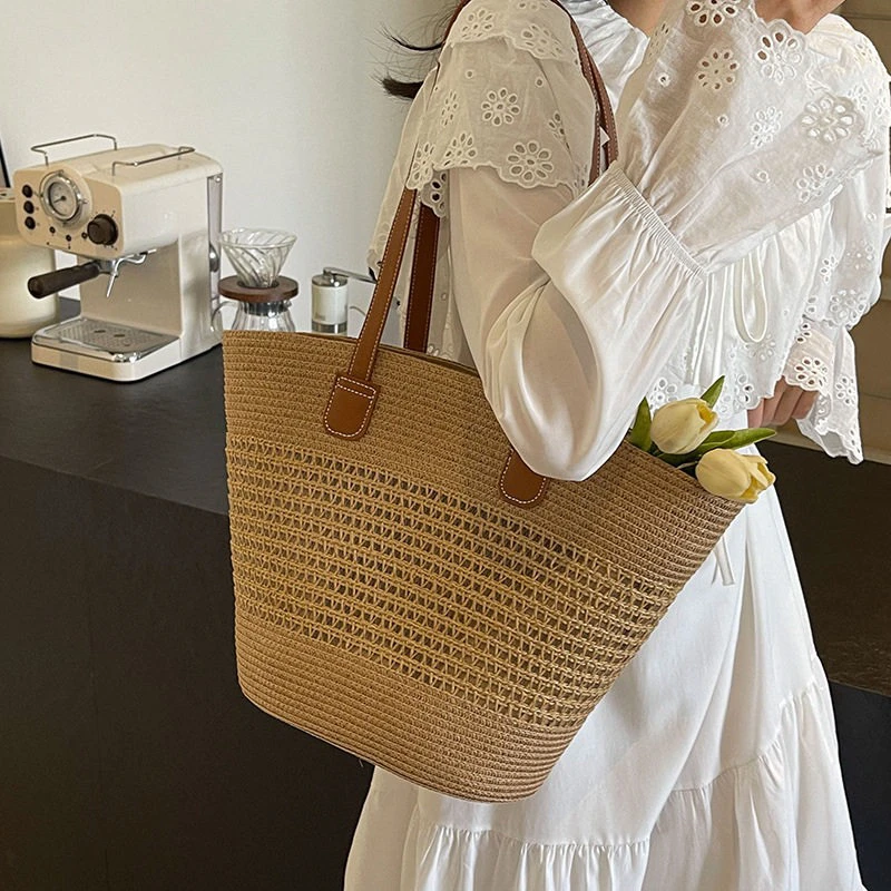 （大号升级版）新款女包百搭时尚草编包大容量手提单肩编织沙滩包女