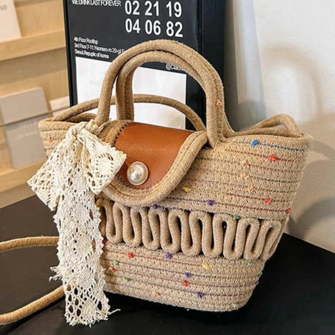 编织小众设计师包包海边度假风甜美可爱田园菜篮子斜挎包女水桶包