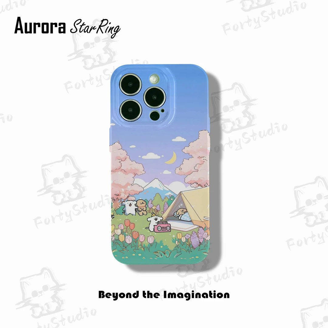 露营线条小狗适用于苹果1415华为小米创意全包菲林软胶精孔手机壳