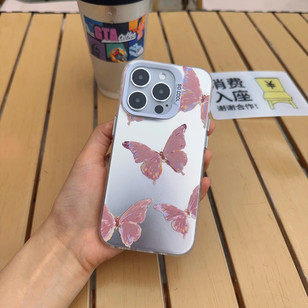 清新蝴蝶彩银适用于苹果13/14/15华为小米OPPO创意防摔全包手机壳