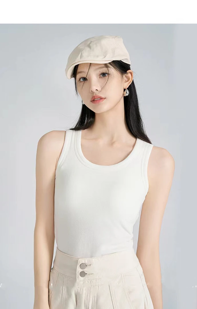 白色大U领加厚加绒背心带固定胸垫百搭显瘦纯欲外穿内搭保暖背心