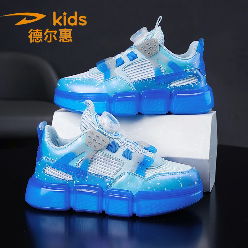 德尔惠2023秋季新款旋转纽扣儿童休闲运动鞋轻便透气防滑软底跑鞋
