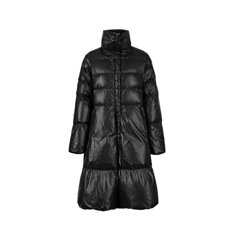 S·DEER圣迪奥女装时尚高领亮面宽松A字黑色长款羽绒服S21482406