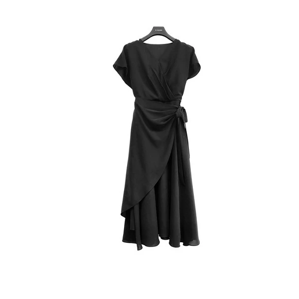 圣迪奥设计师轻奢时尚小黑裙收腰不规则S232Z12FX