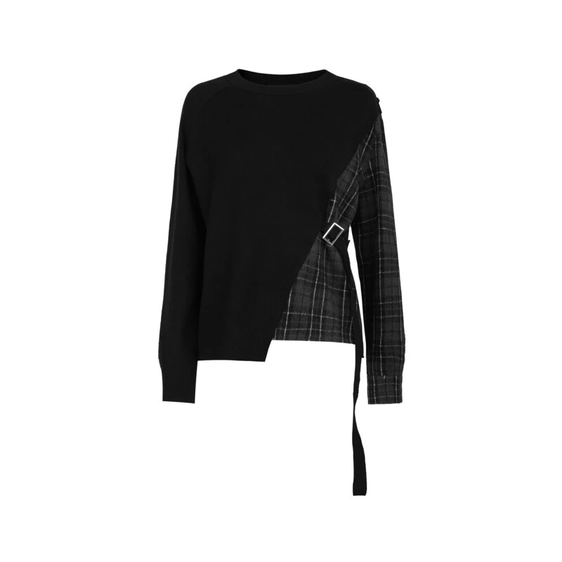 S·DEER圣迪奥女装气质显瘦时尚拼接设计师圆领针织衫S234Z35B5