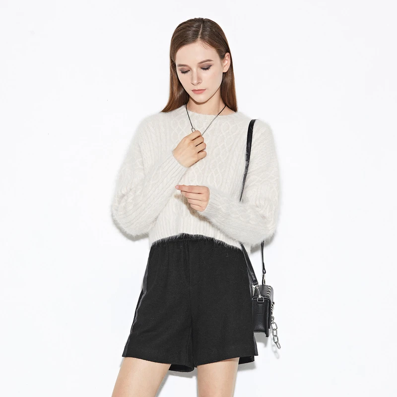S·DEER圣迪奥时尚宽松打底休闲百搭圆领钩花兔毛针织衫S21363543