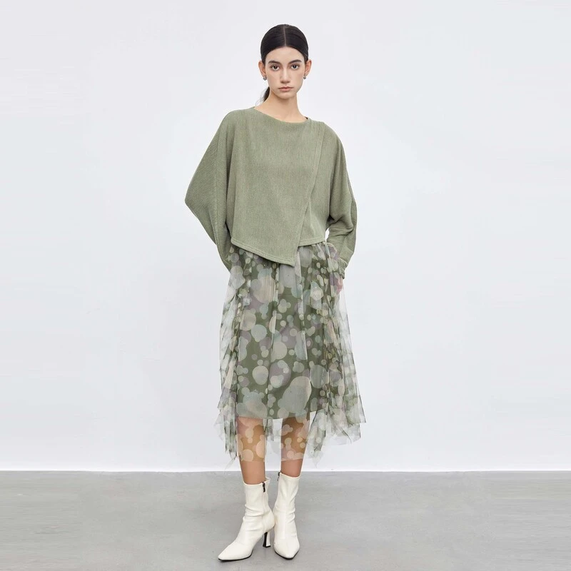 S·DEER圣迪奥女装时尚轻奢不规则气质针织吊带裙两件装S233Z1418