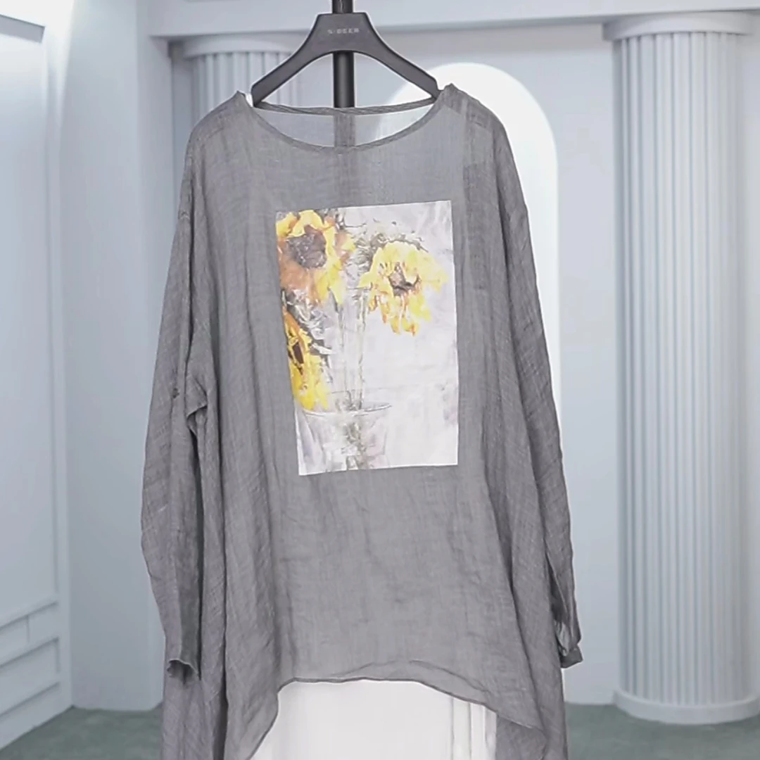 S·DEER圣迪奥不规则下摆白色时尚休闲开叉宽松春连衣裙S20181202