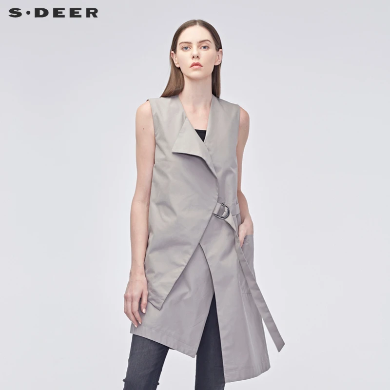 S·DEER圣迪奥夏日穿搭休闲简约系带设计感不规则马甲S19181602
