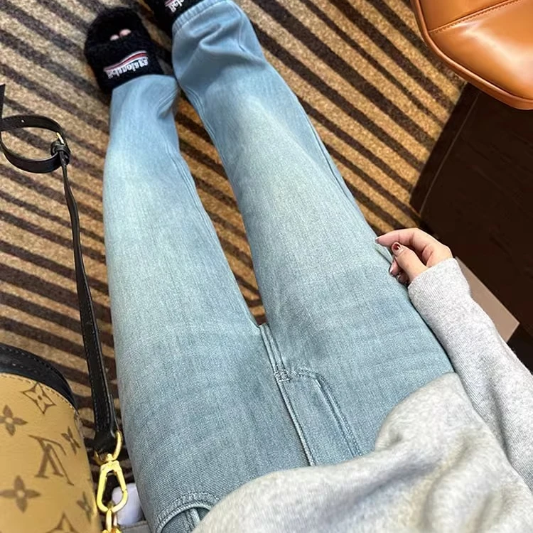 孕妇阔腿裤秋冬加绒外穿牛仔裤冬装加长孕妇裤拖地直筒长裤秋冬季