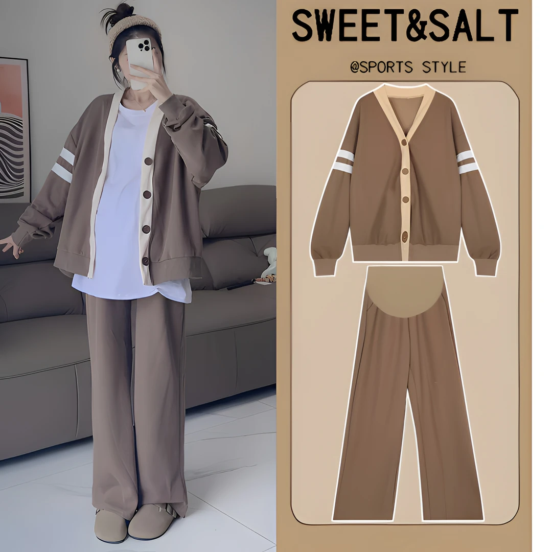 孕妇秋装套装时尚洋气时髦上衣春秋款2024新款外穿早秋大码两件套