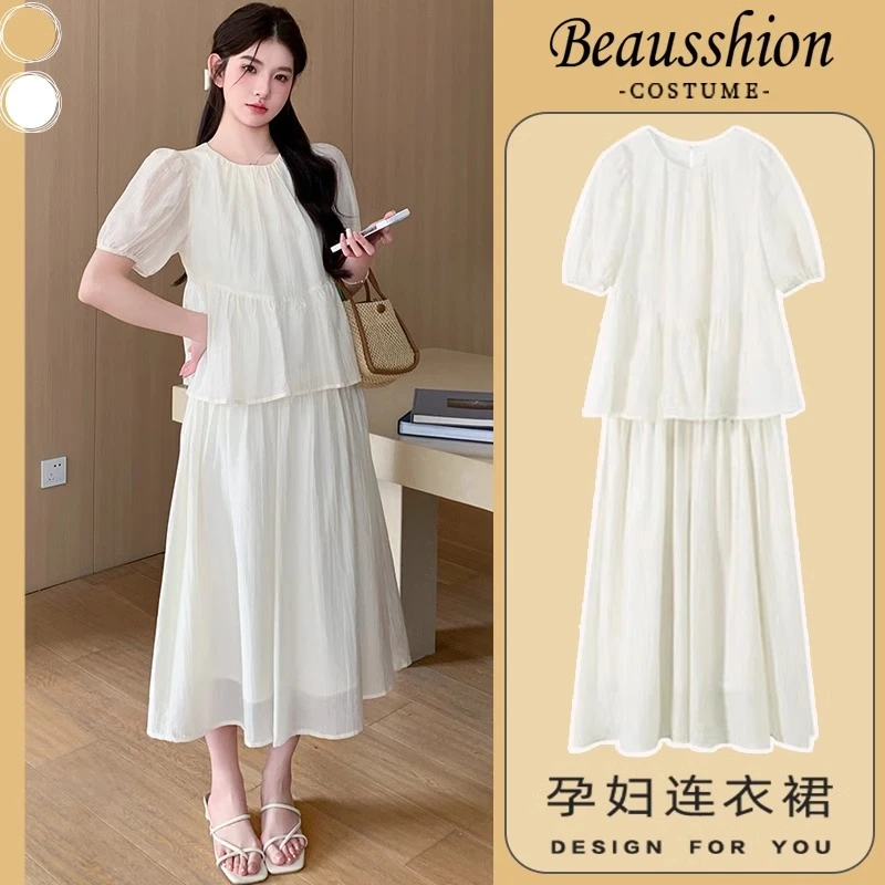 孕妇装2024夏款连衣裙时尚洋气时髦高级感假两件拼接宽松裙子夏季
