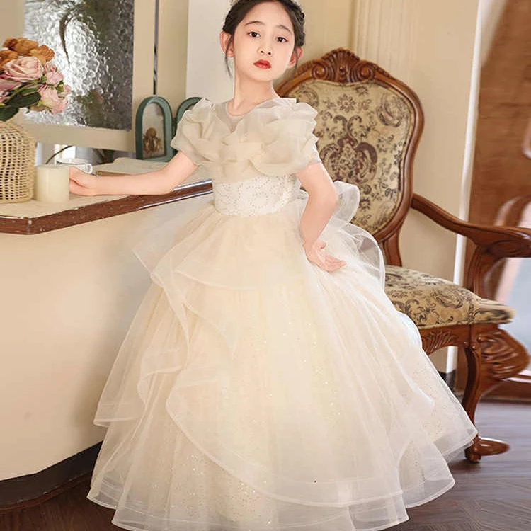 女童礼服裙法式服装新款洋气中式泡泡袖公主裙礼服花童高端演出服