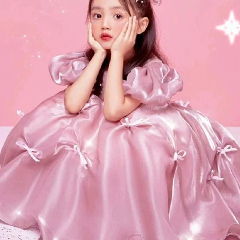 粉色甜美公主裙女童生日礼物2025新款洋气女孩礼服连衣裙春秋游玩