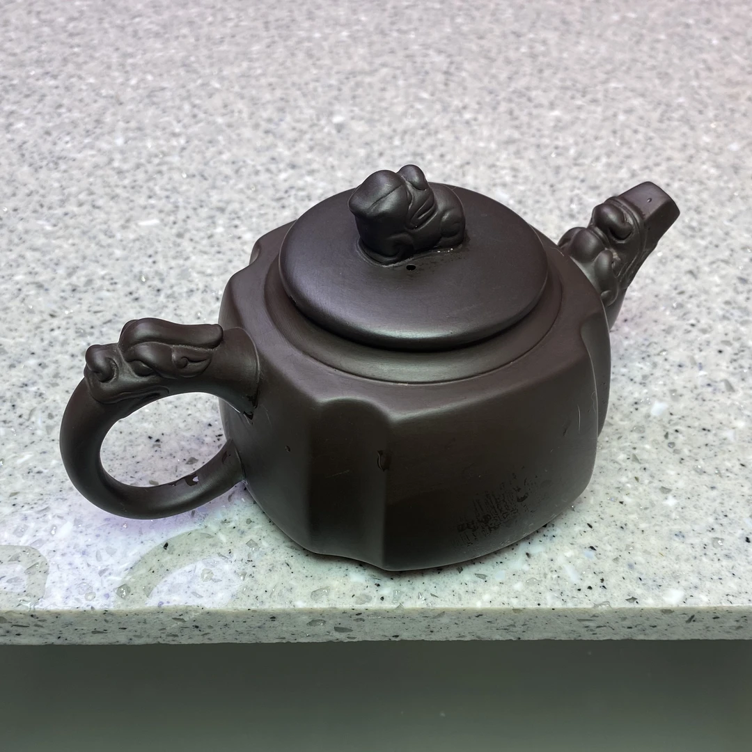 【闪拍】纯手工紫泥四方龙尊凤鸣壶