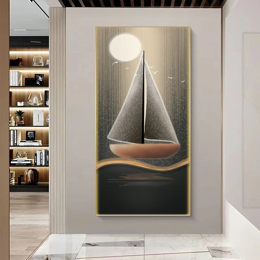 一帆风顺入户门玄关装饰画现代简约走廊过道艺术挂画晶瓷壁画