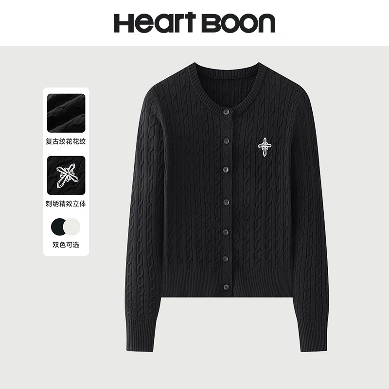 HeartBoon 美式复古针织毛衣女新款秋冬修身打底百搭开衫上衣外套