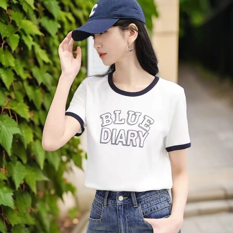 短袖T恤女2024年新款夏季高级宽松百搭圆领正肩上衣大码减龄显瘦