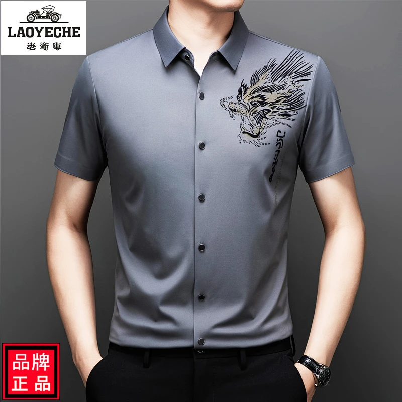抗皱衬衫男装2024年男士衬衣轻奢休闲短袖夏季无痕商务薄款男中年